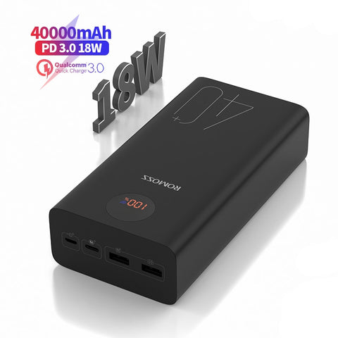 ROMOSS Zeus 40000mAh Power Bank 18W PD QC 3.0 Two-way Fast Charging Powerbank